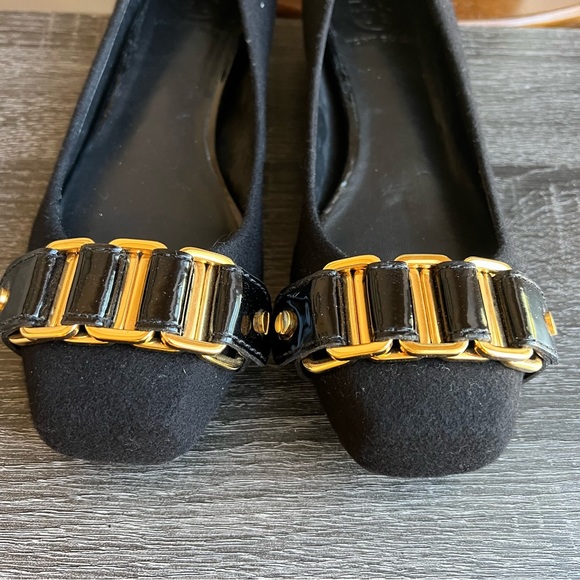 NEW! Tory Burch Martha Chain Link Black Flannel Ballet Flats 7M $298 - Picture 3 of 9